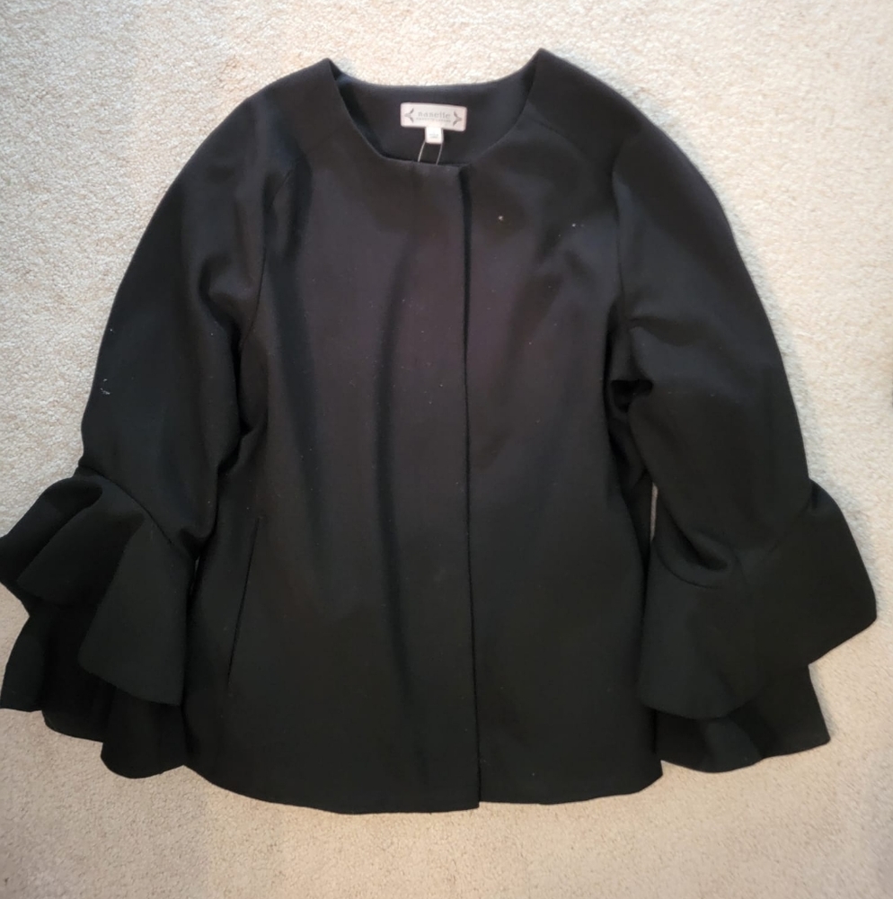 Nanette Lepore Black Ruffle Sleeve Blazer